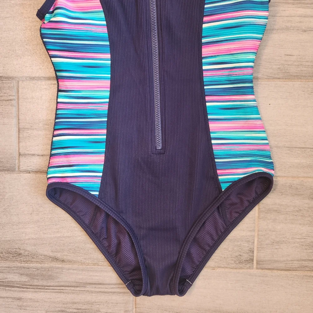 Beach House Swimsuit 4 Blue One Piece Surf Water Sport Beach Athletic New $111